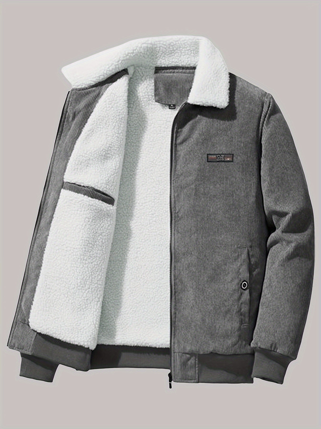 Chaqueta de invierno casual retro de pana polar con parche de etiqueta para hombre | Ideal para otoño/invierno