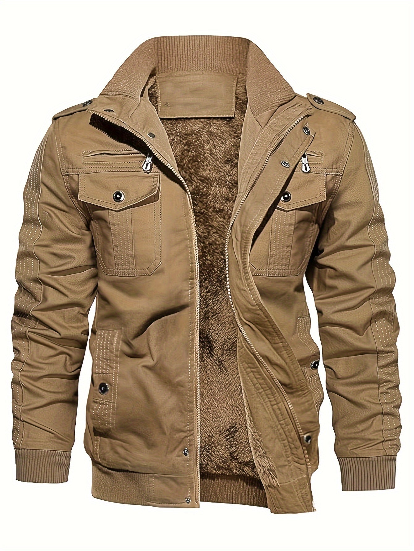 Casual de manga larga con cremallera Retro Stand Up Cuello Chaqueta de invierno para los hombres | Perfecto para el ocio