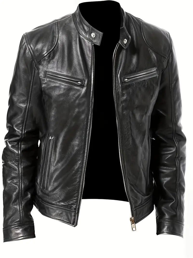 Elegante chaqueta de piel con bolsillos para hombre | Chic y perfecta para llevar a diario