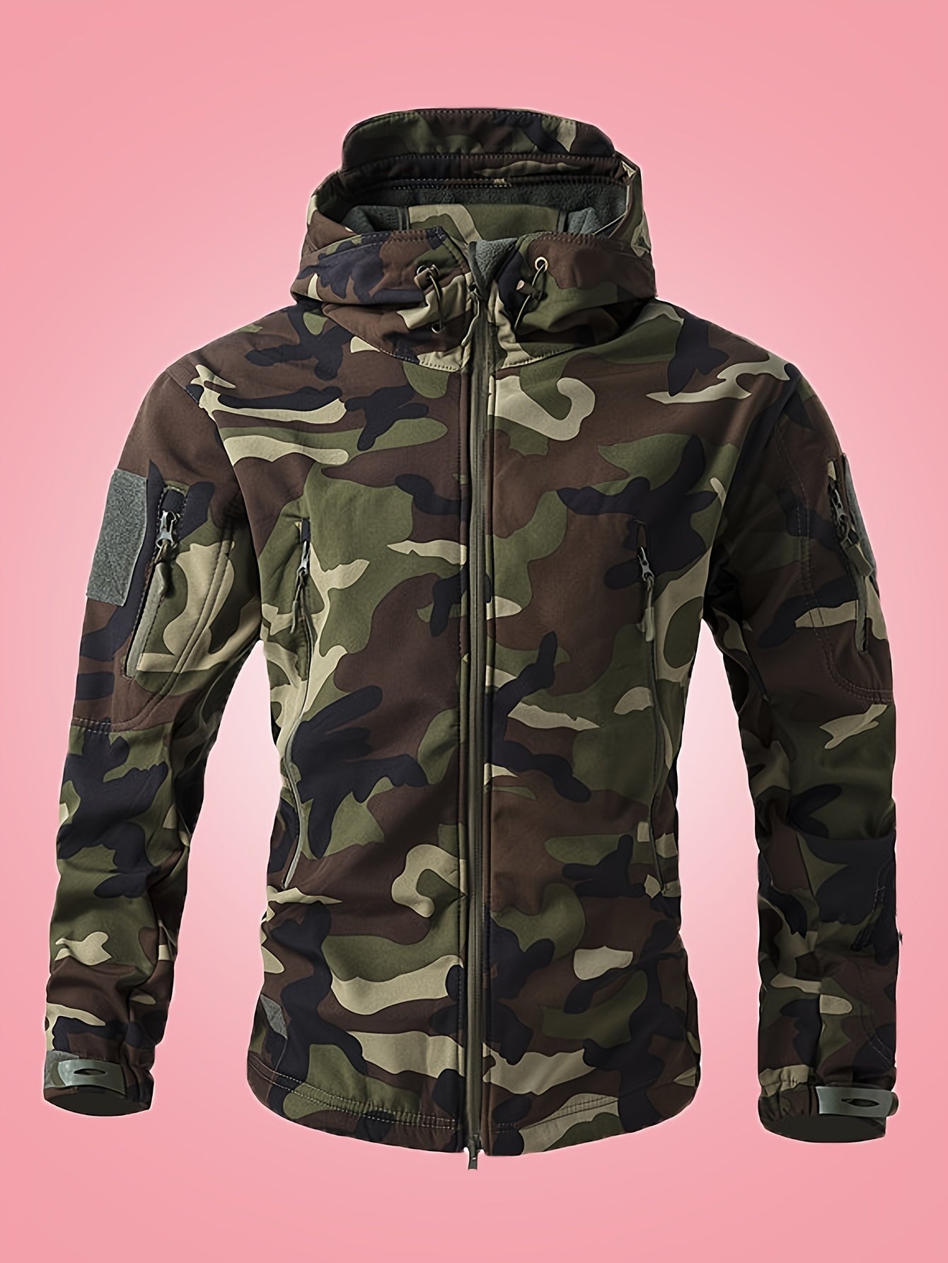 Chaqueta cortaviento de camuflaje militar con bolsillos con cremallera para hombre | Perfecta para actividades al aire libre