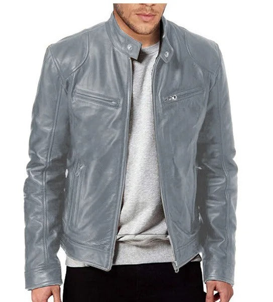 Chaqueta casual de cuero vegano sin capucha para hombre | Adecuada para cualquier ocasión