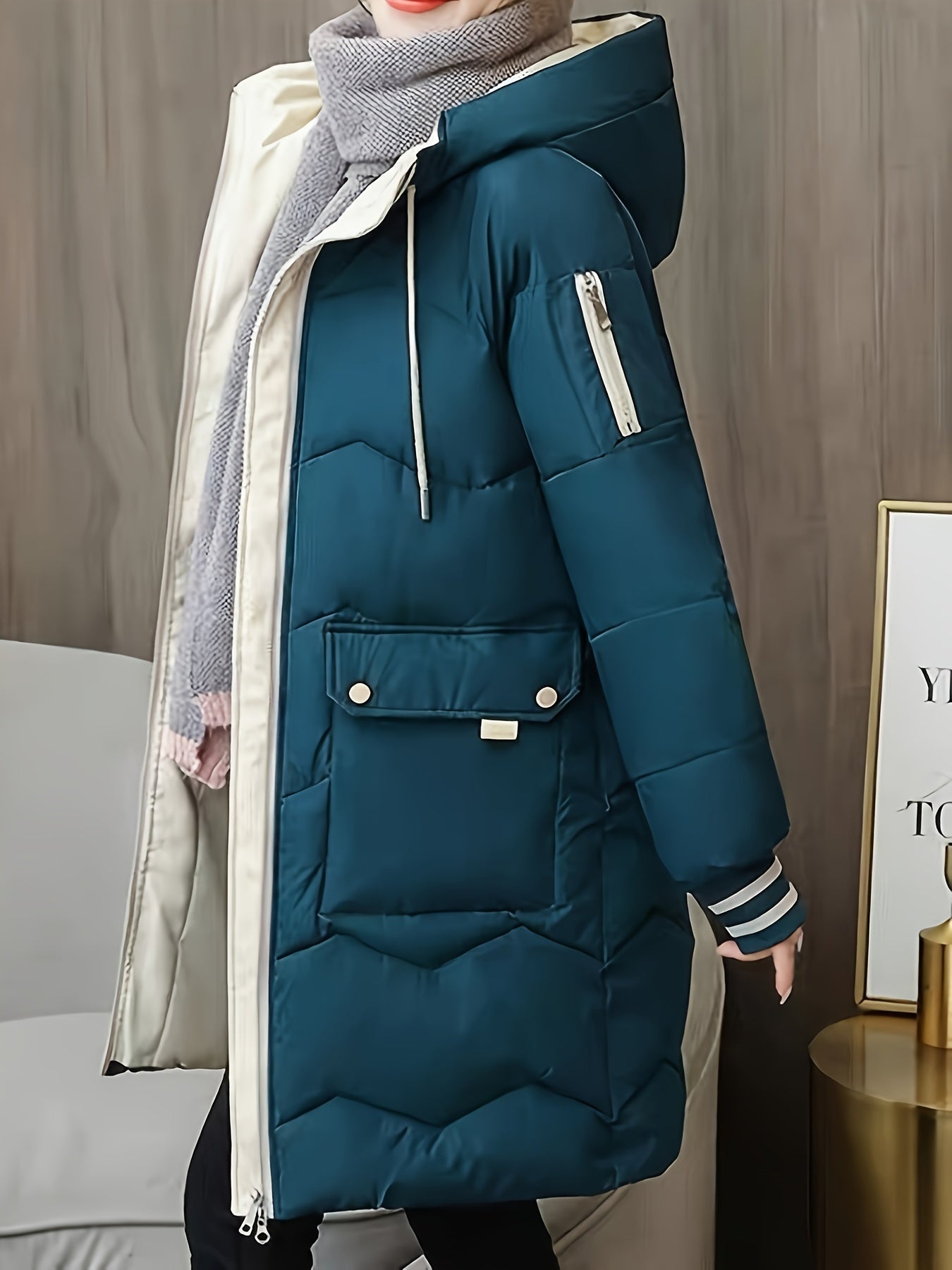 Chaqueta de invierno casual gruesa con bolsillos y capucha para mujer | Ideal para otoño/invierno