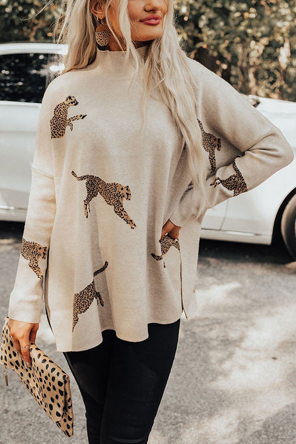 Wolja Sweater | Jersey de punto relajado con estampado de leopardo para mujer