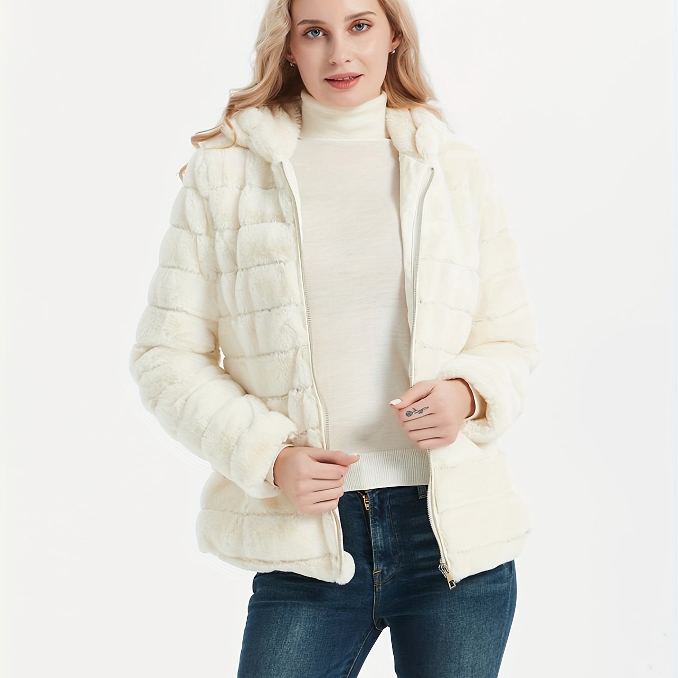 Elise | Elegante abrigo de peluche de color sólido