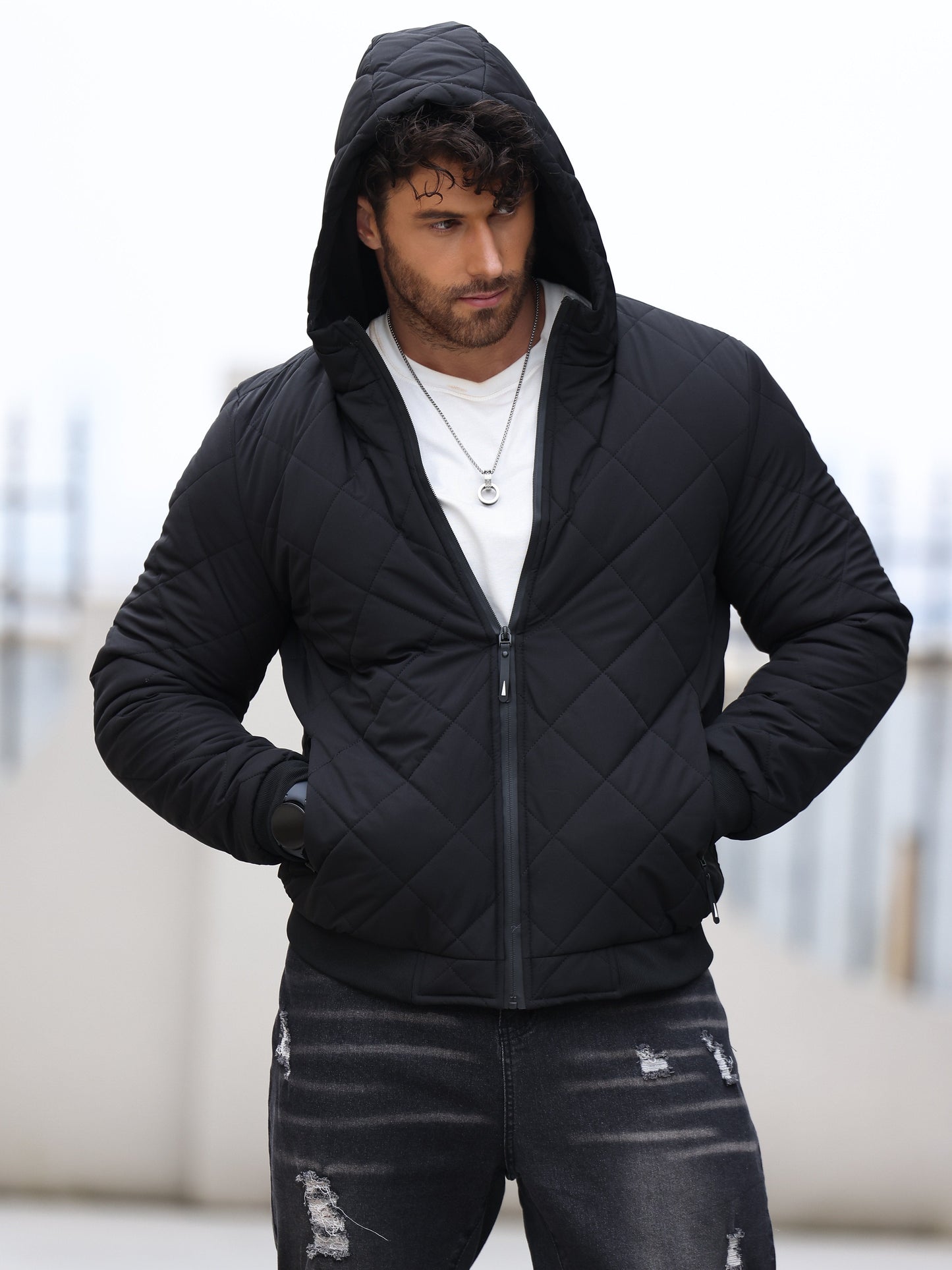 Chaqueta de invierno casual puffer con bolsillos para hombre | Perfecta en otoño/invierno