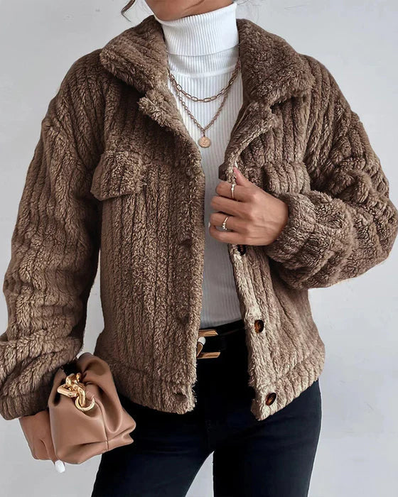 Casual | abrigo grueso liso con botón reversible y mangas largas