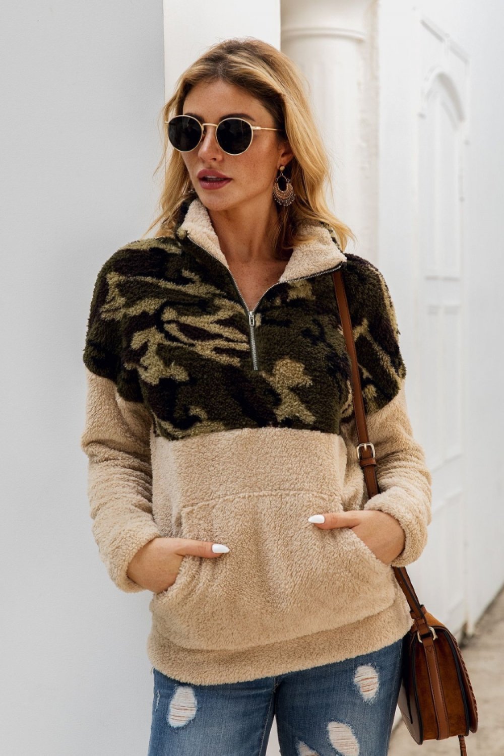 Jersey de terciopelo con cremallera para mujer