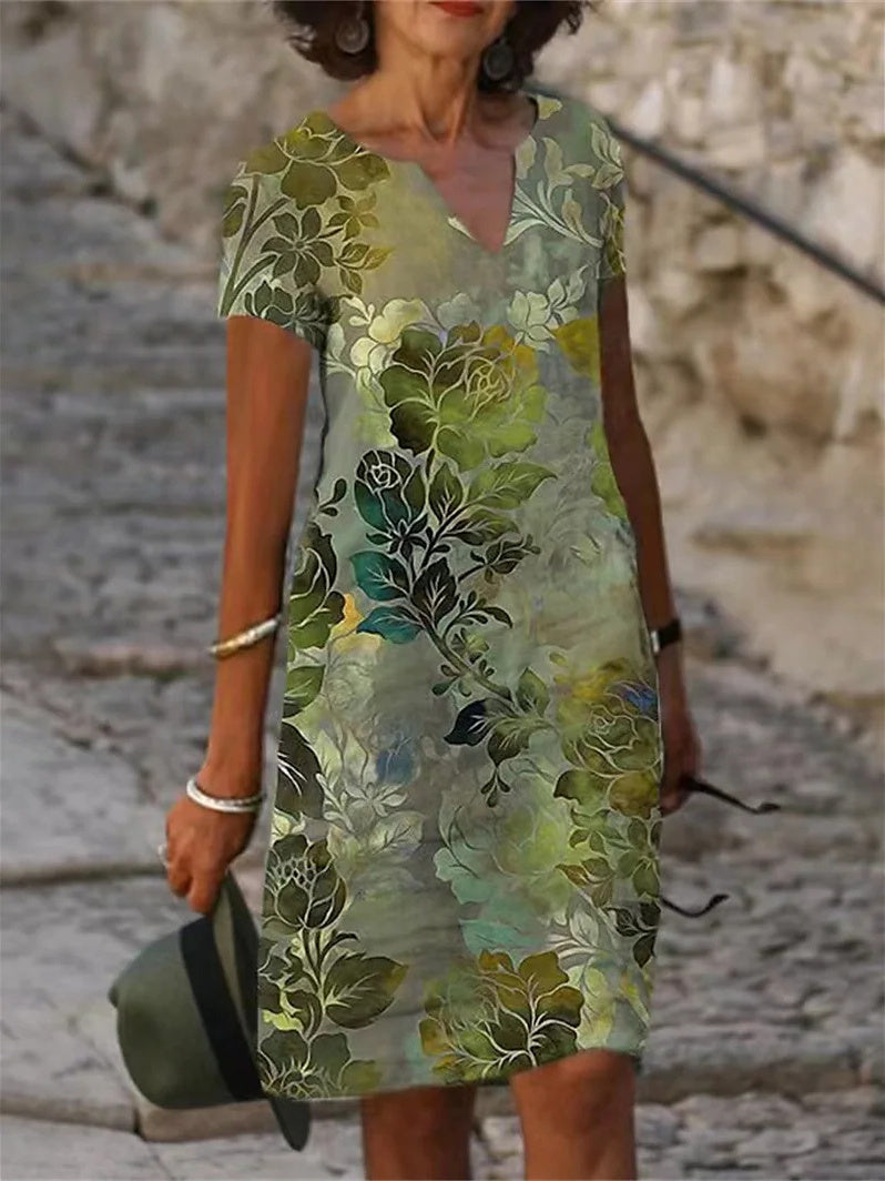 vestido midi de manga corta y escote en V