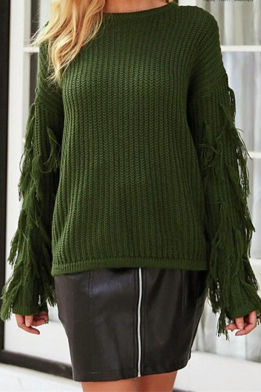 Jersey casual de cuello en O con borlas para mujer
