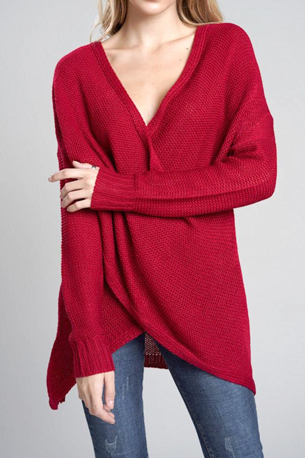 Jersey casual con cuello en V para mujer