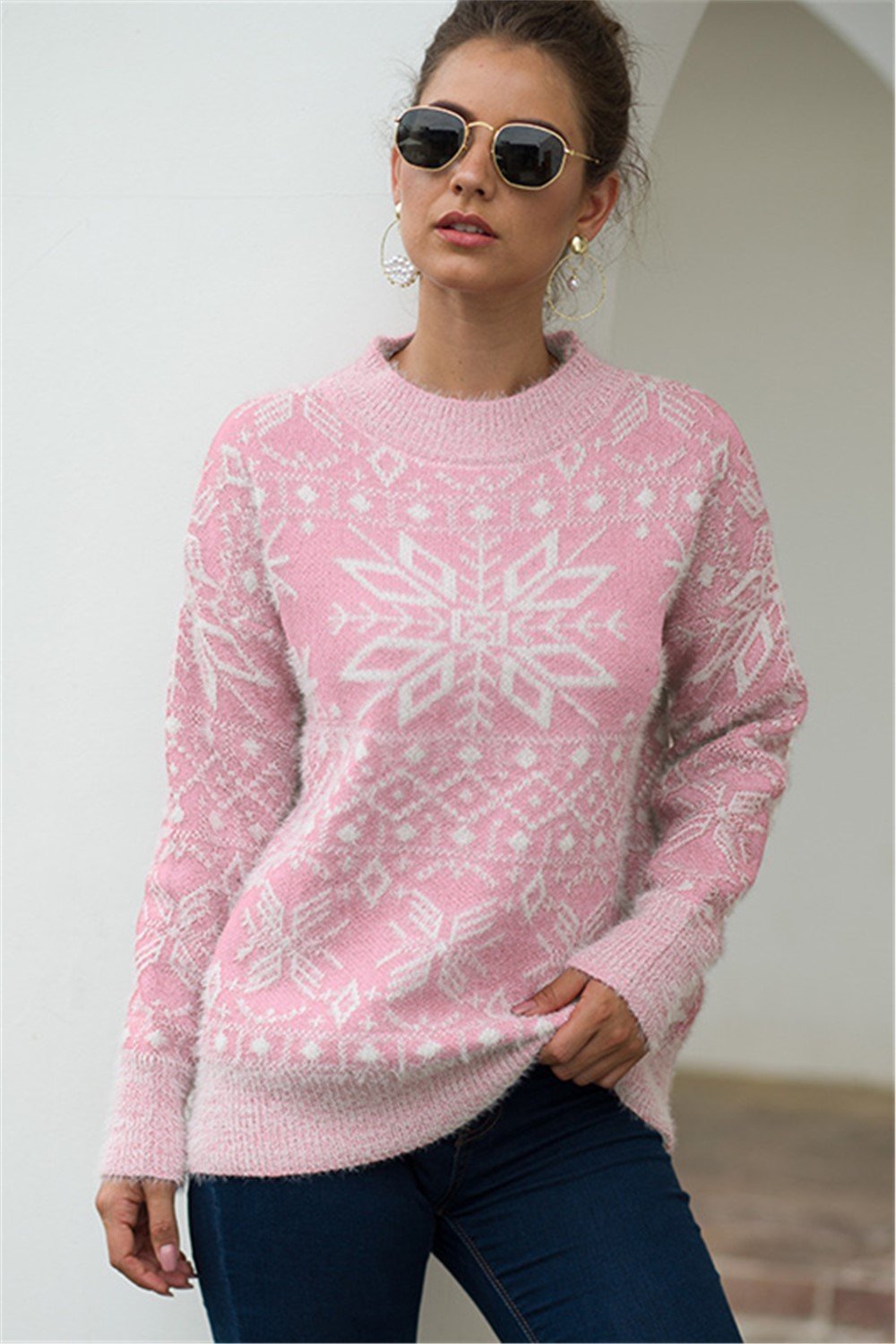 Jersey navideño de felpa con copo de nieve para señora