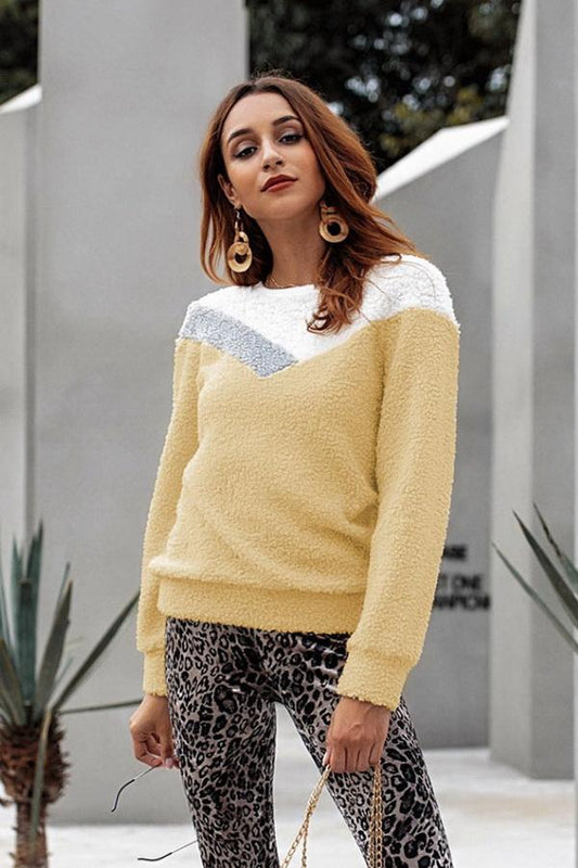 Jersey de mujer colourblock con cuello redondo