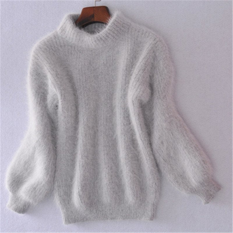 Suéter de punto suelto de color sólido | Suéter de angora de estilo vintage para mujer