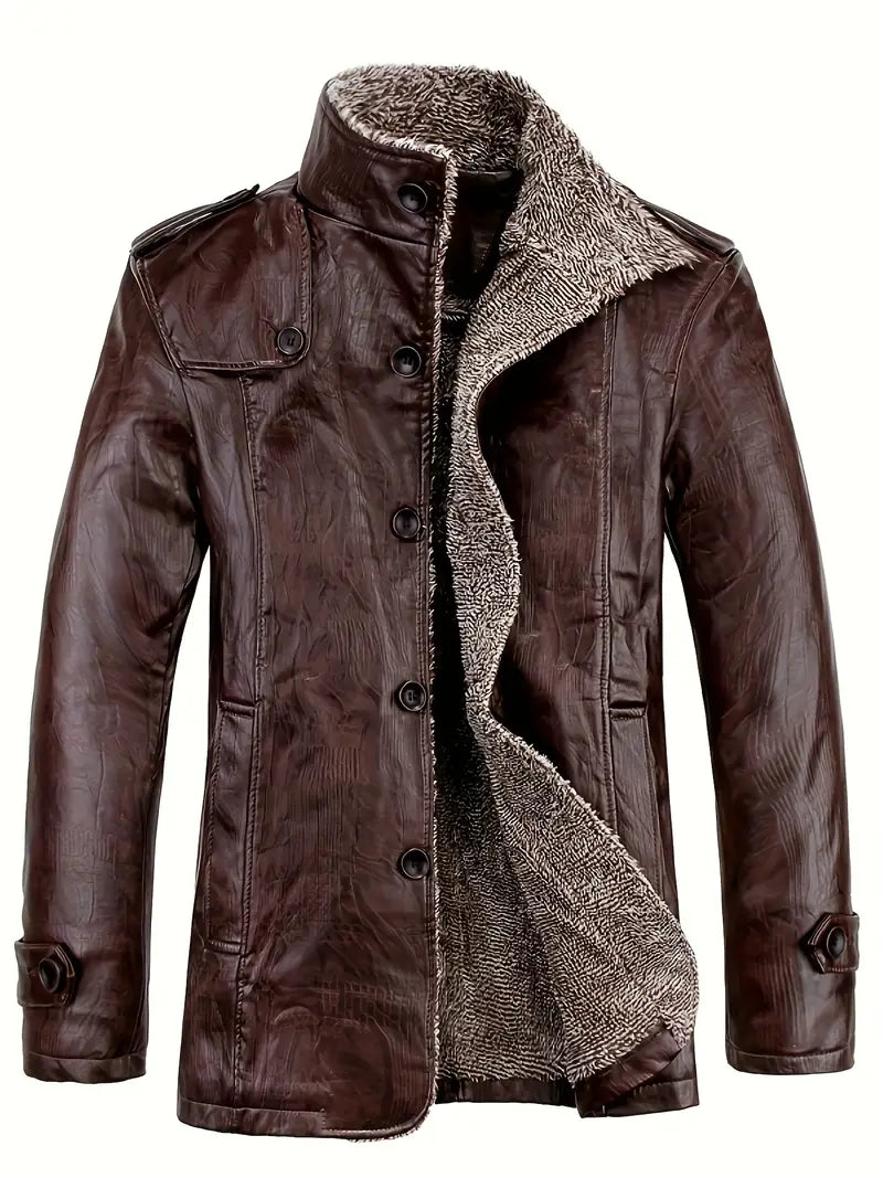 Cálida chaqueta de cuero con lana para hombre | Perfecta para actividades al aire libre