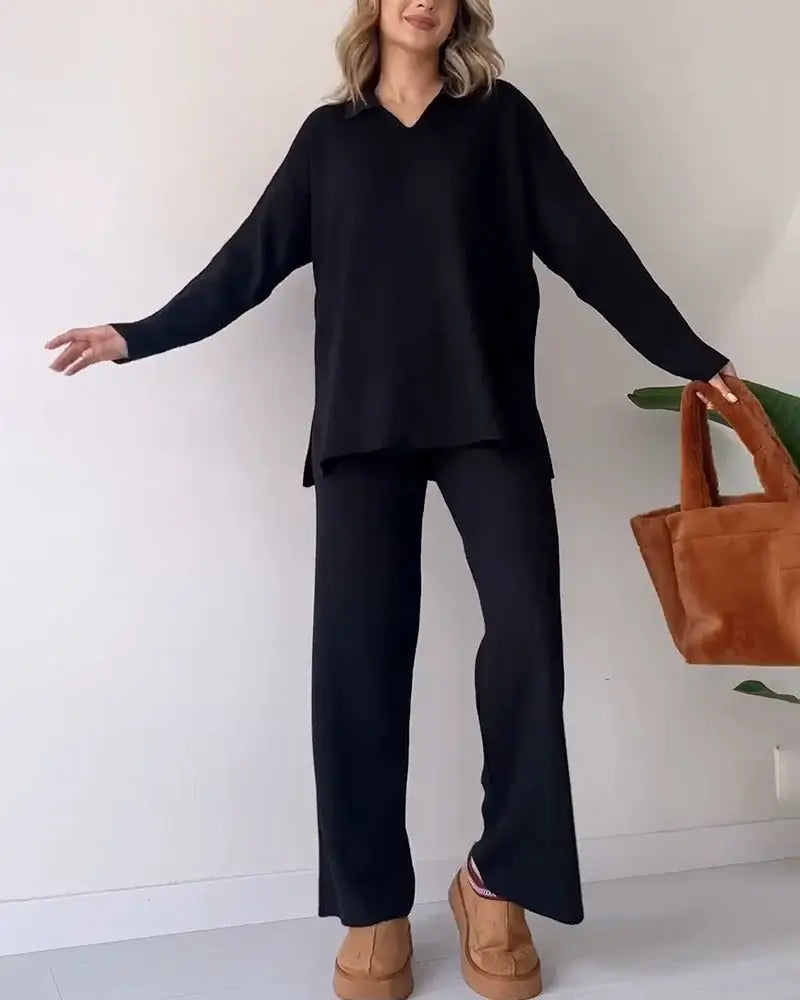 Lea | Conjunto de dos piezas de punto con cuello en V para mujer