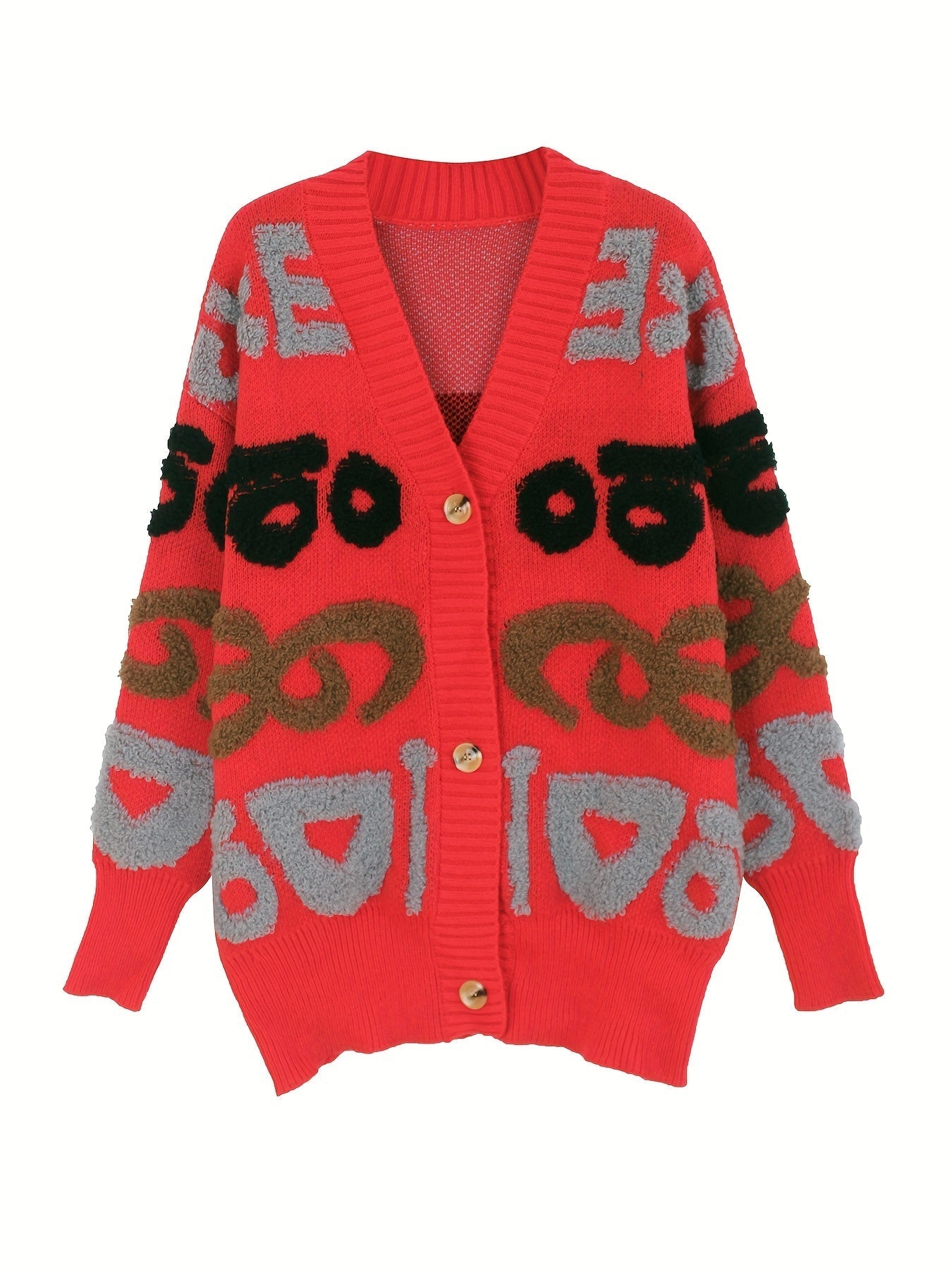 Chaqueta de punto con estampado de letras para mujer | Perfecta para días informales