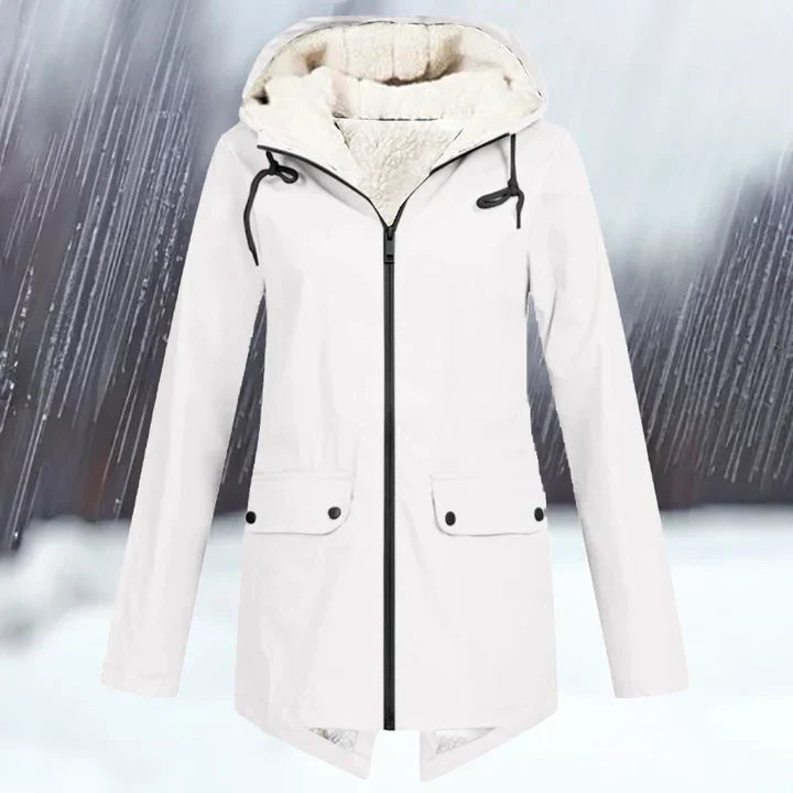 Chaqueta cortaviento e impermeable lisa con capucha y engrosamiento