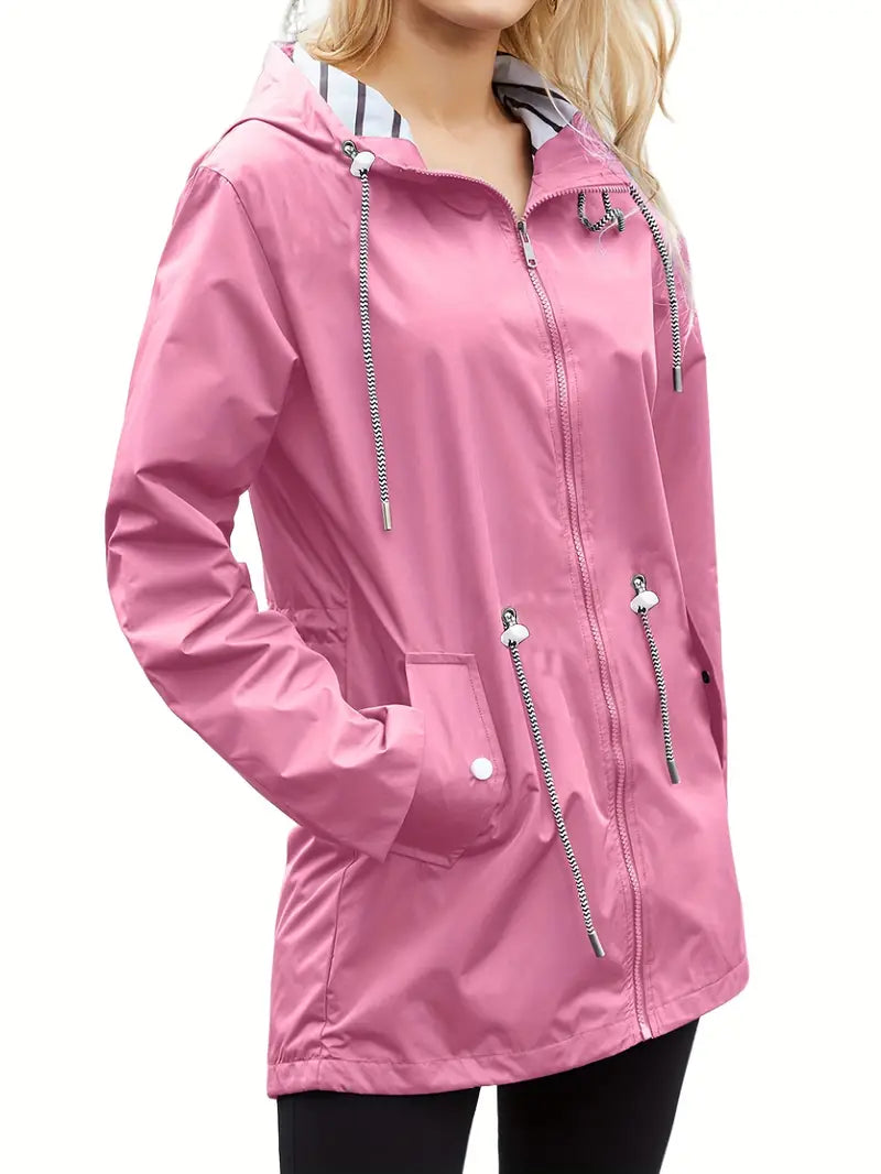 Chubasquero casual impermeable con capucha y manga larga, medio largo para mujer | perfecto para otoño/invierno