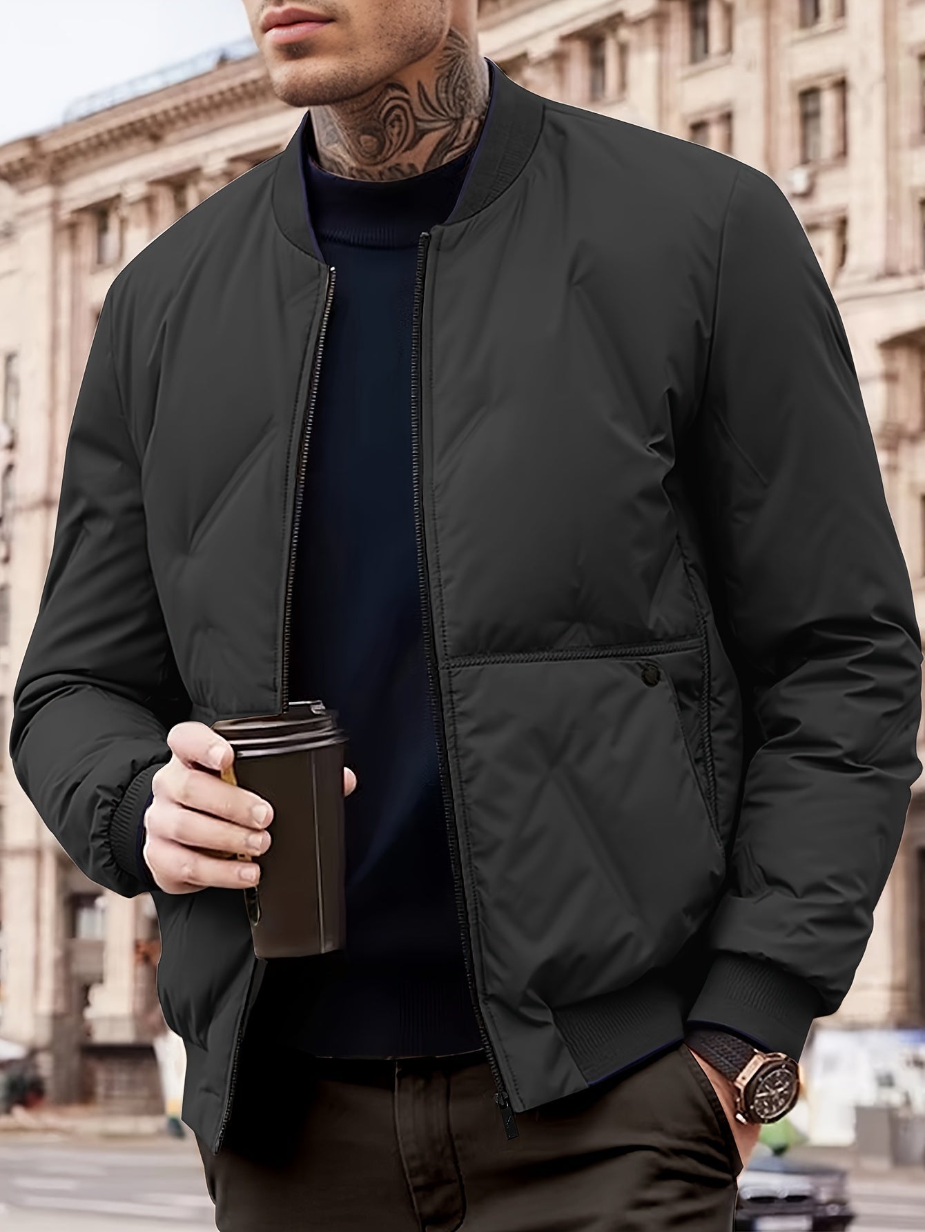 Cálido cuello de béisbol Zip sólido polar con bolsillos Chaqueta de invierno para los hombres | Perfecto para actividades al aire libre