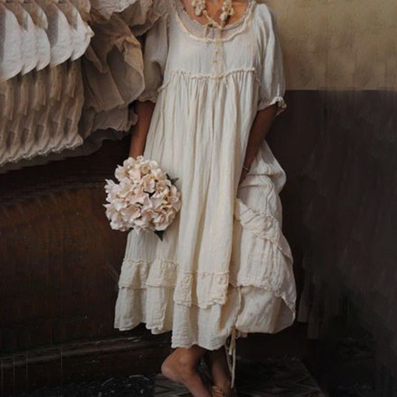 Elegante vestido largo de estilo retro con mangas cortas