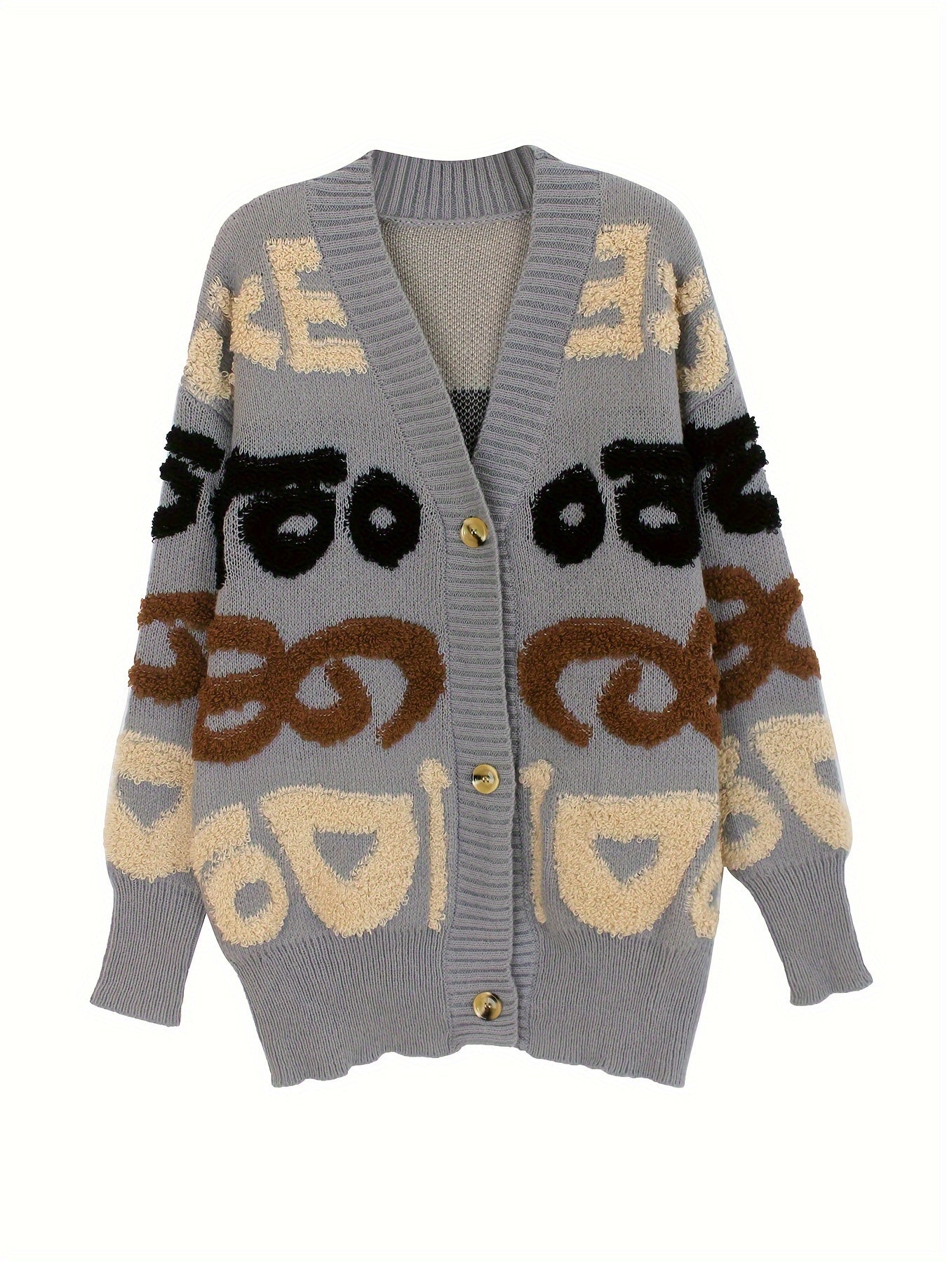 Chaqueta de punto con estampado de letras para mujer | Perfecta para días informales