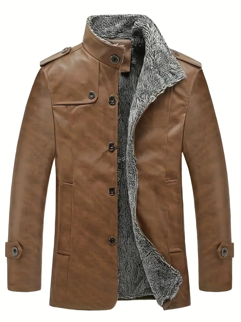 Cálida chaqueta de cuero con lana para hombre | Perfecta para actividades al aire libre