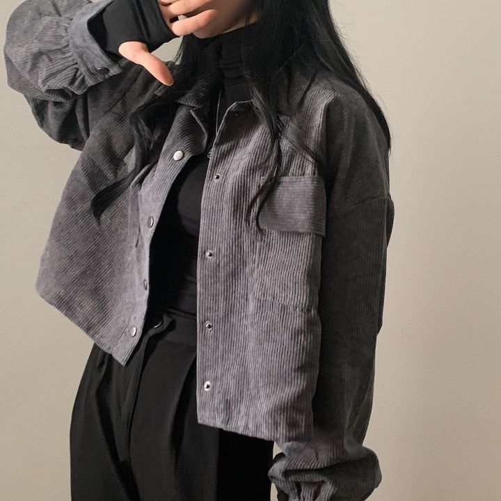 Chaqueta de terciopelo de canalé gris oscuro para mujer