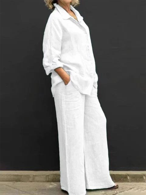 Conjunto casual de blusa y pantalón de lino