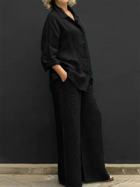 Conjunto casual de blusa y pantalón de lino