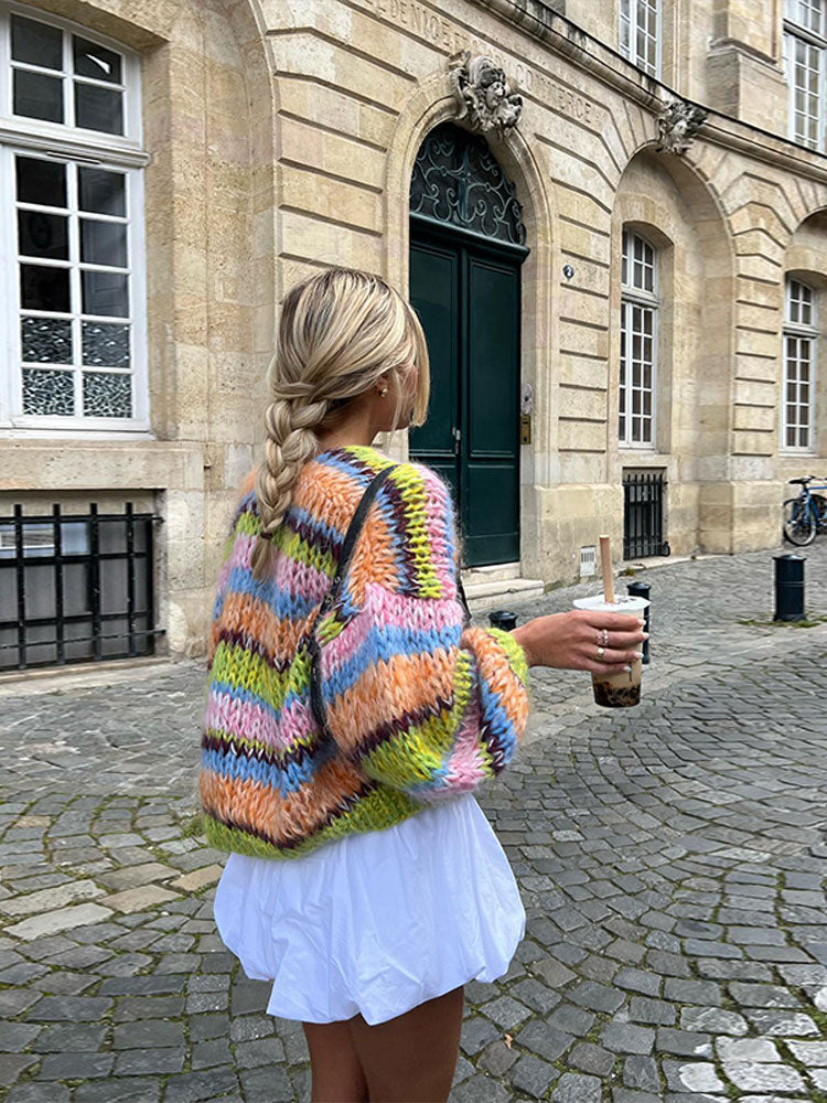Chaqueta de punto bordada de colores para mujer