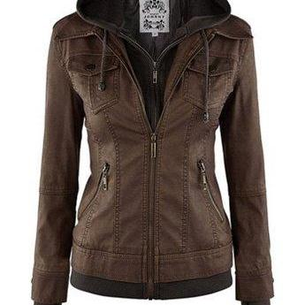 Elegante chaqueta de mujer de diseño vintage con capucha profunda y mangas largas para un look brillante