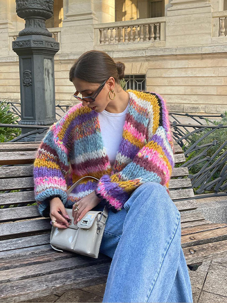 Chaqueta de punto bordada de colores para mujer
