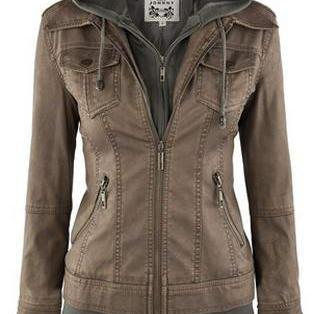 Elegante chaqueta de mujer de diseño vintage con capucha profunda y mangas largas para un look brillante