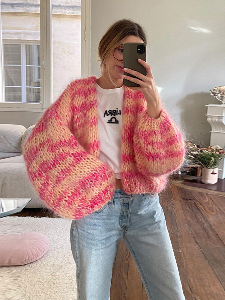 Chaqueta de punto bordada de colores para mujer