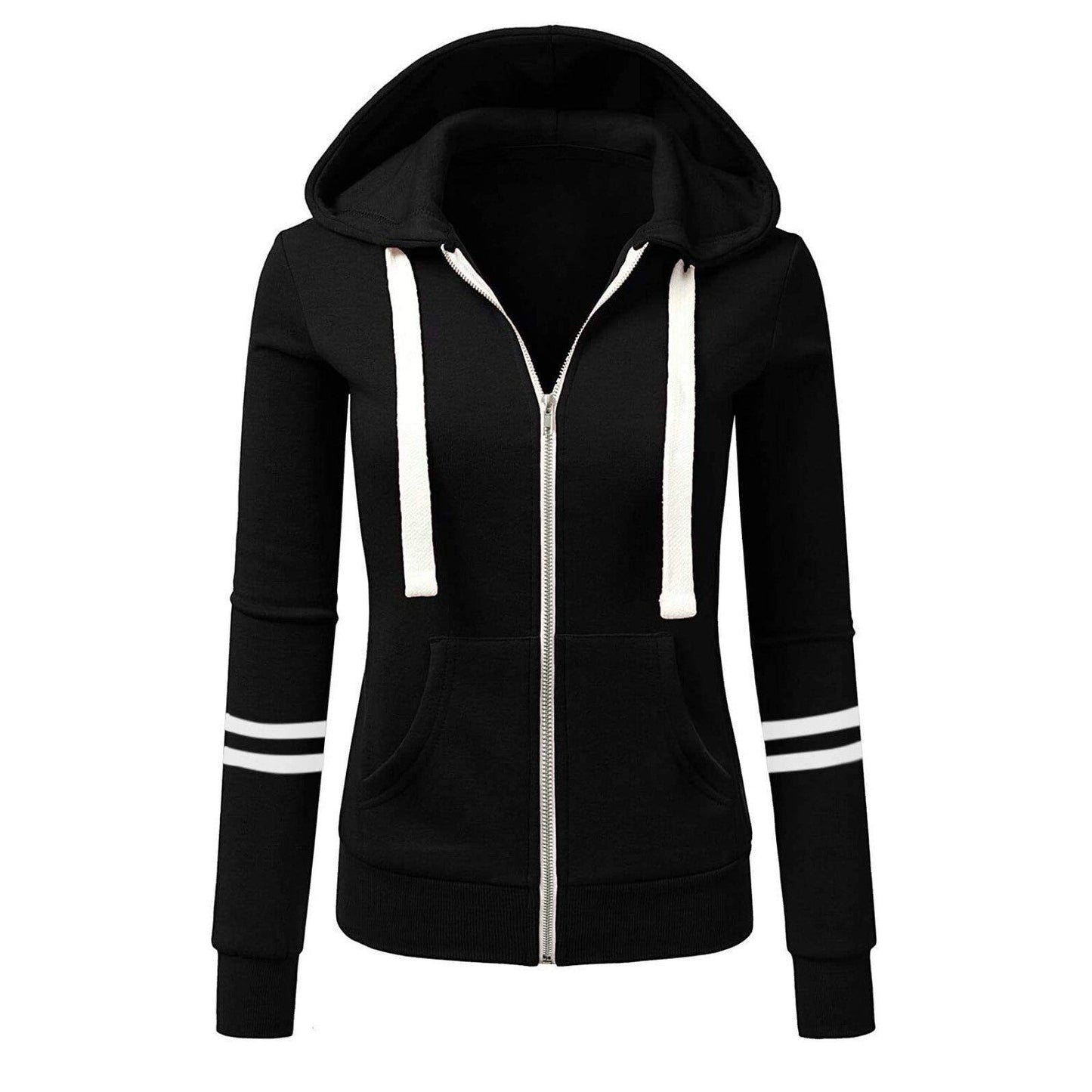Thalia - Sudadera con capucha de lana curvada y cremallera para mujer