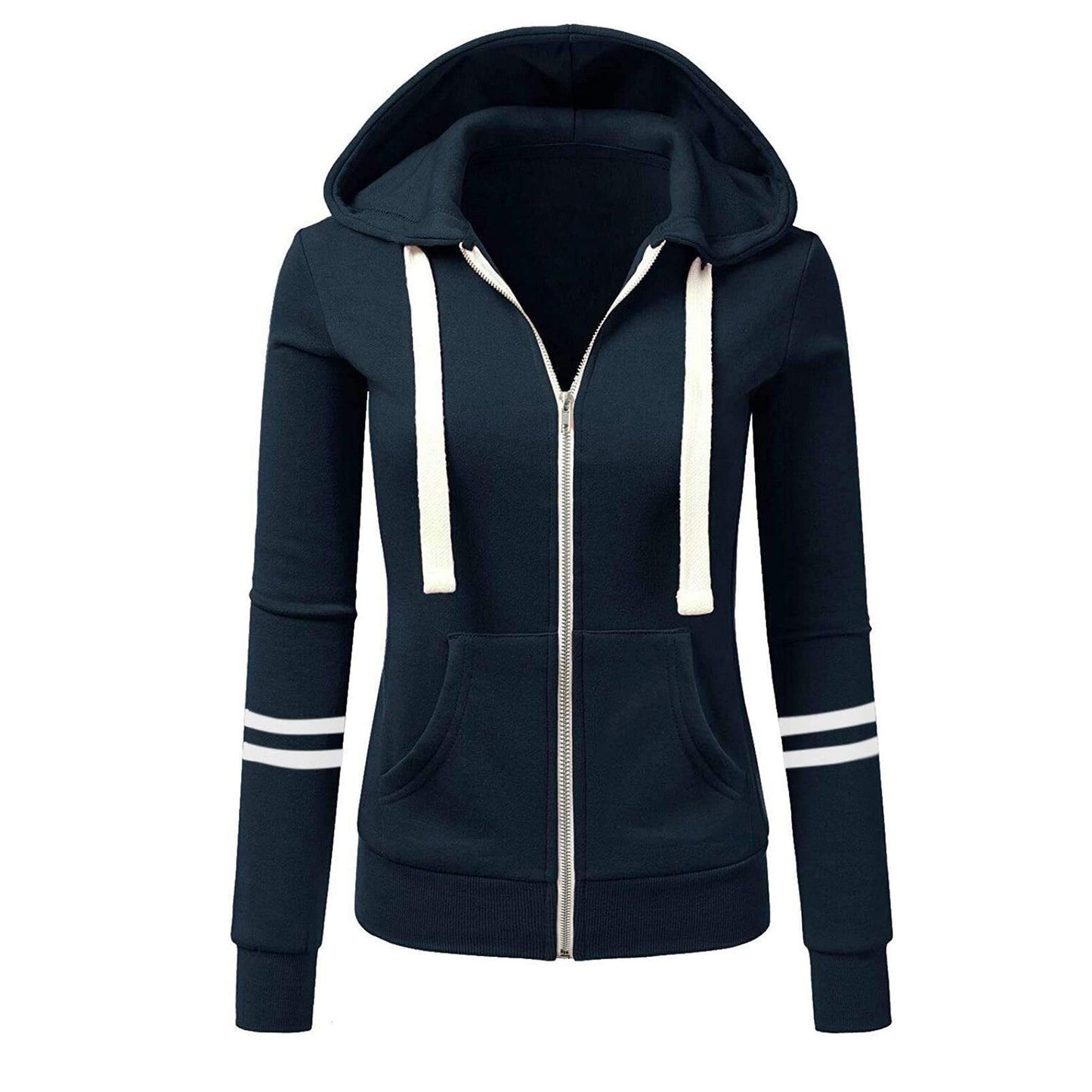Thalia - Sudadera con capucha de lana curvada y cremallera para mujer