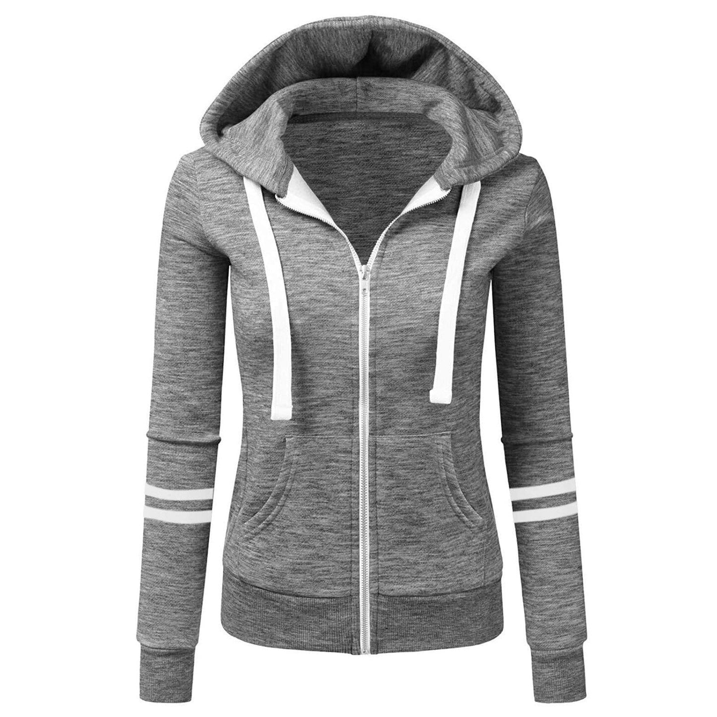 Thalia - Sudadera con capucha de lana curvada y cremallera para mujer