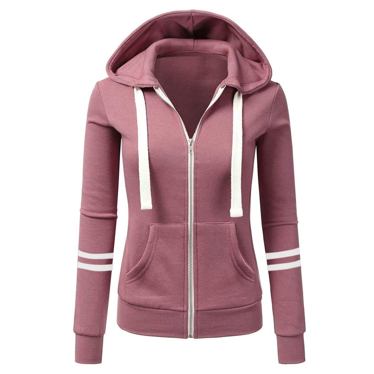 Thalia - Sudadera con capucha de lana curvada y cremallera para mujer