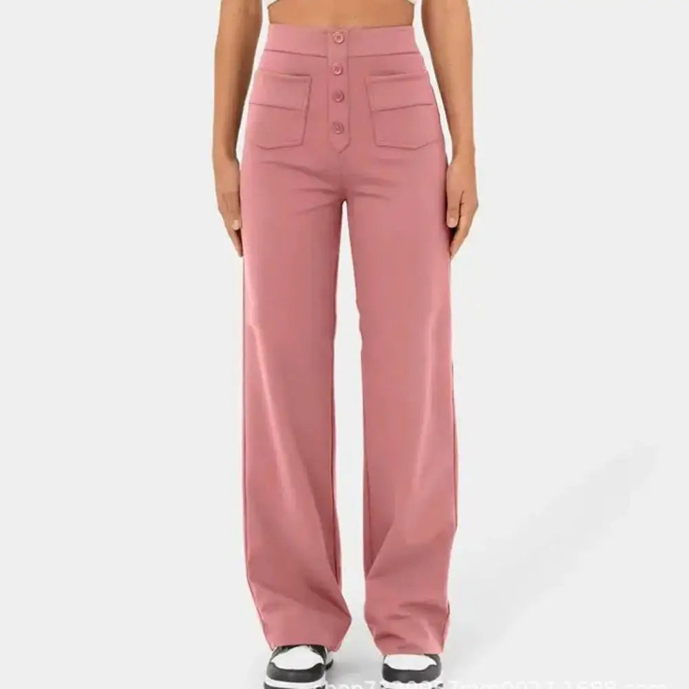 Pantalones de pierna ancha y cintura alta para mujer