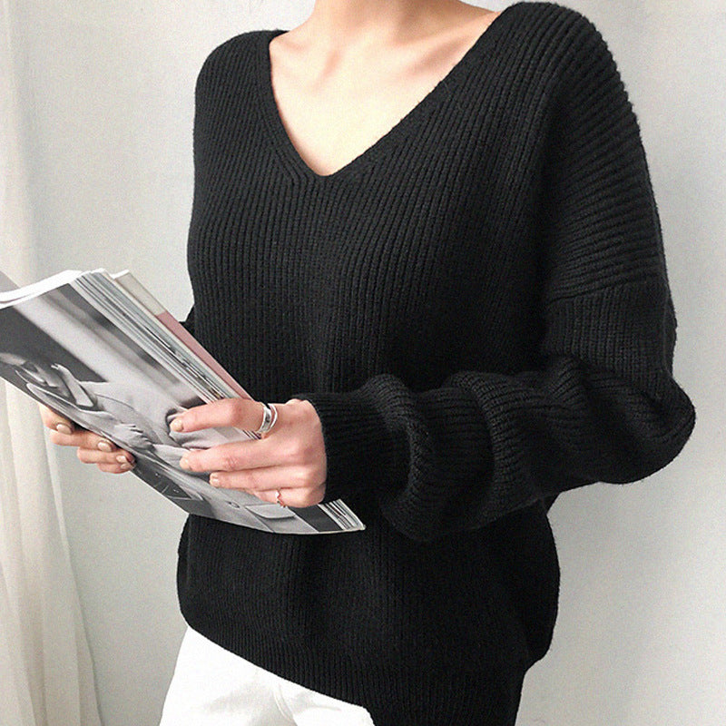 Rhea | Jersey de invierno de punto con cuello en V de lana blanca suave para mujer