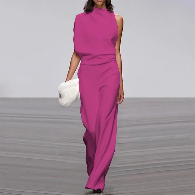 Elegante mono suave sin mangas de pierna ancha | Mono de verano para mujer