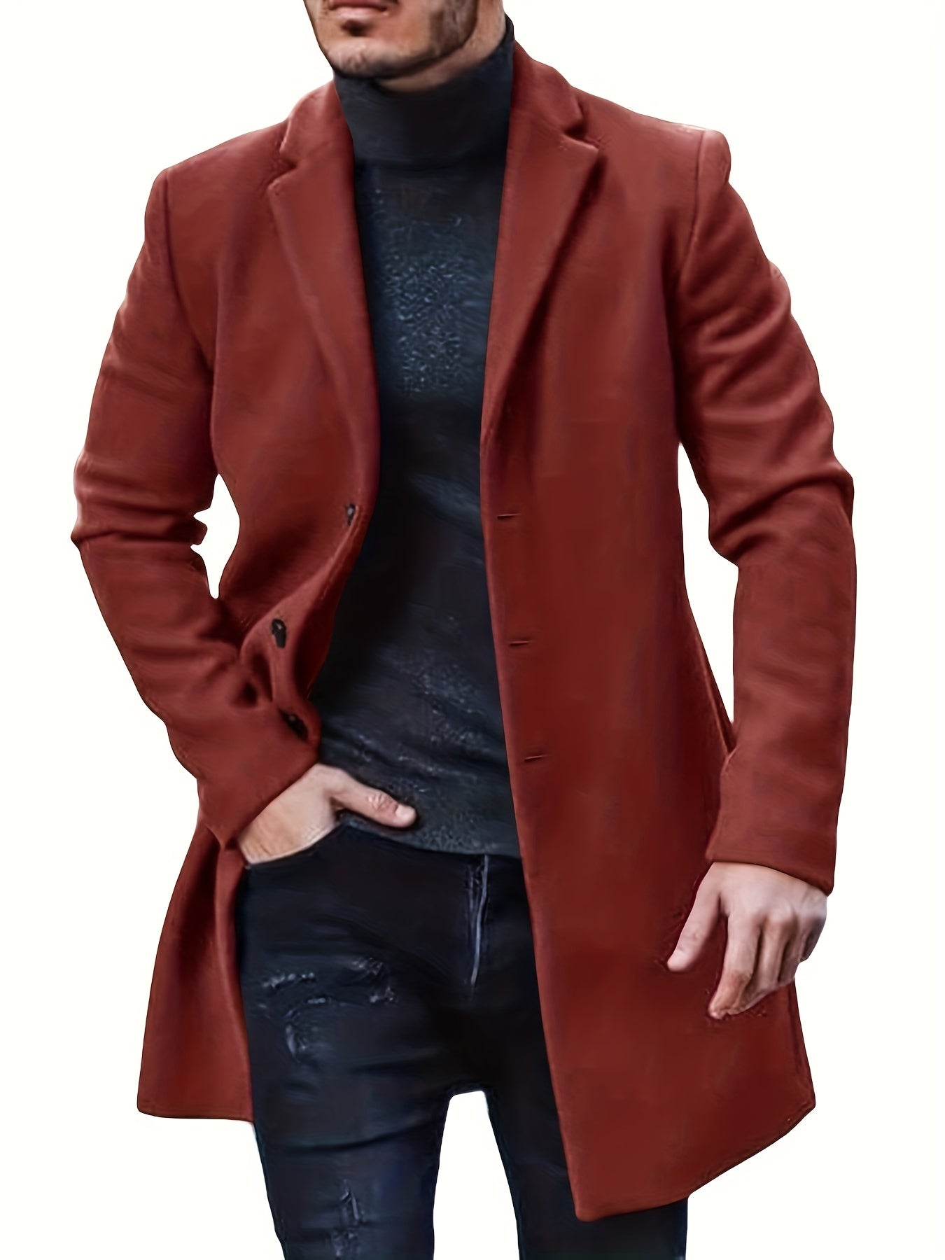 Elegante chaqueta de invierno de largo medio y botonadura sencilla para hombre | Ideal para el invierno