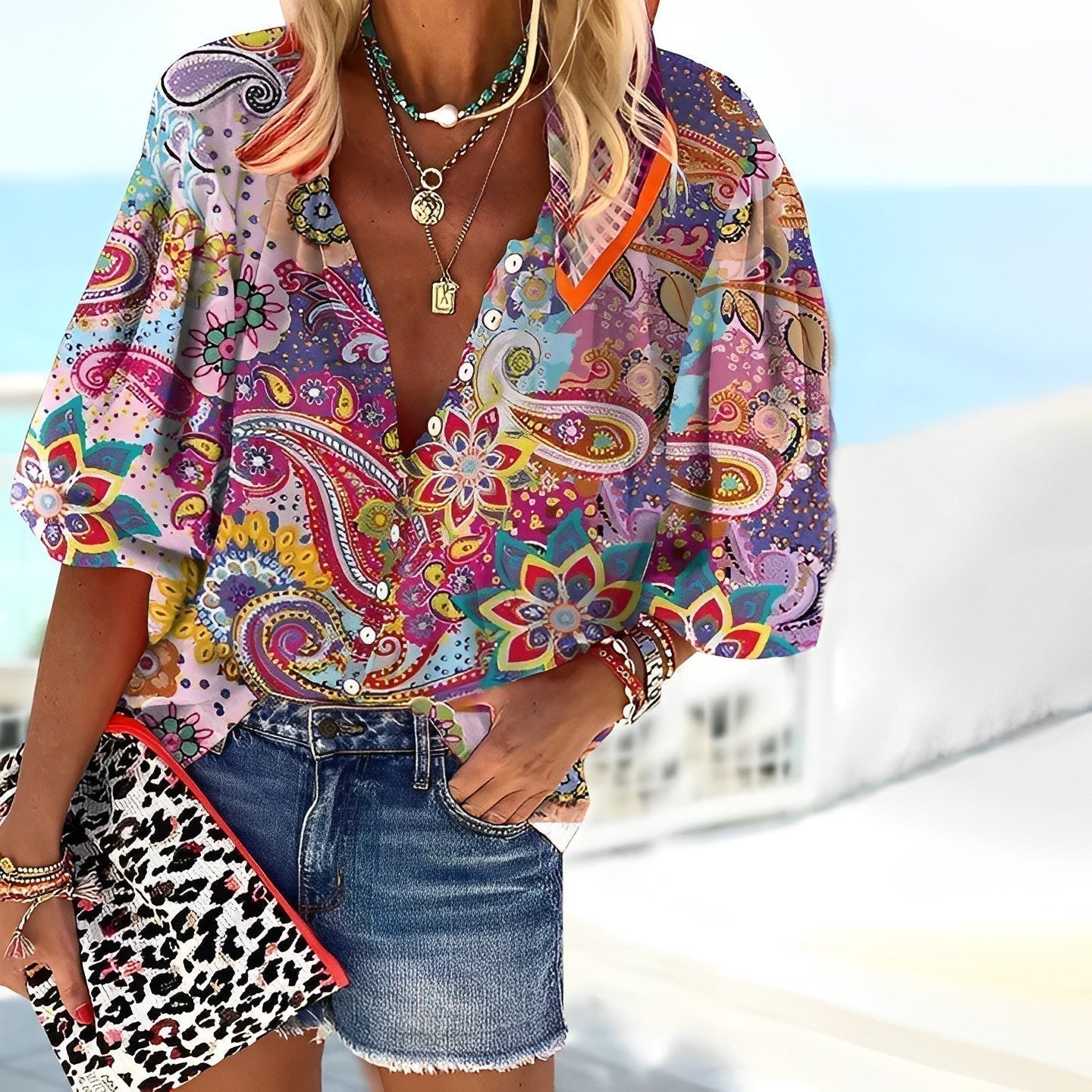 Cassie | Blusa con estampado de mandala boho chic para mujer