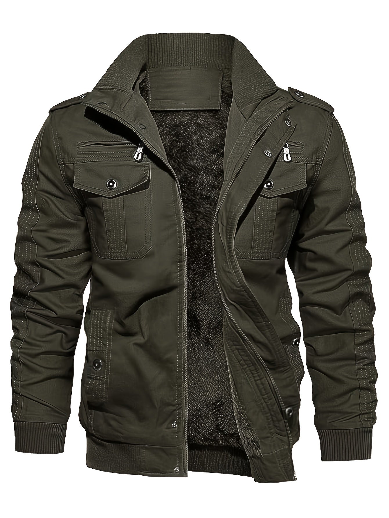 Casual de manga larga con cremallera Retro Stand Up Cuello Chaqueta de invierno para los hombres | Perfecto para el ocio