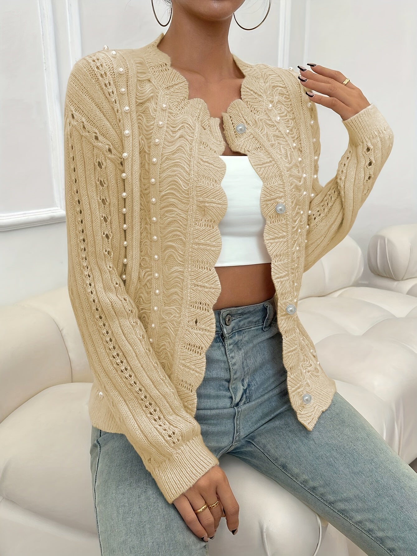 Lorain - Chaqueta de punto otoñal suave y chic con cierre de botones para mujer
