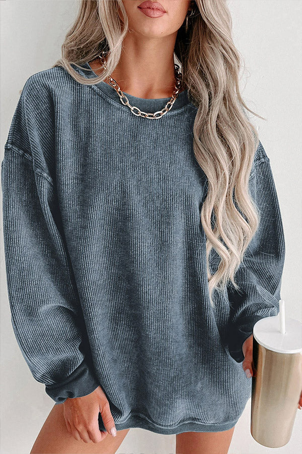 Jersey Camille de mujer, cuello redondo acanalado