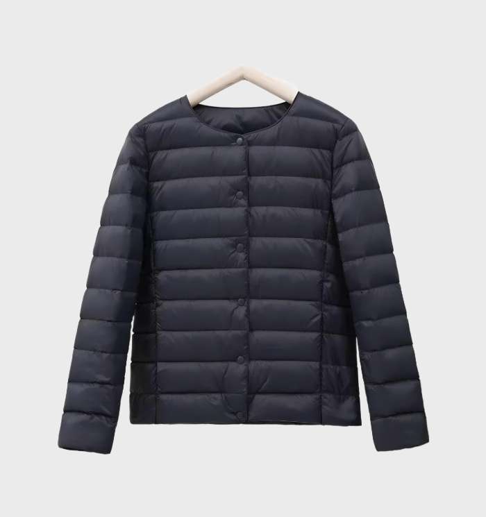 Chaqueta acolchada lisa con cuello redondo para mujer