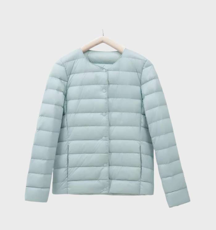 Chaqueta acolchada lisa con cuello redondo para mujer