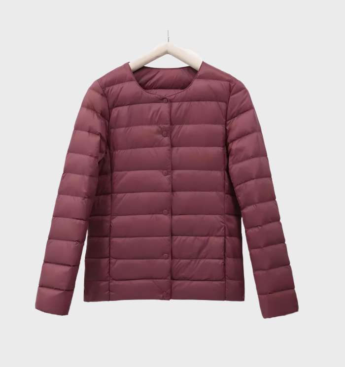 Chaqueta acolchada lisa con cuello redondo para mujer