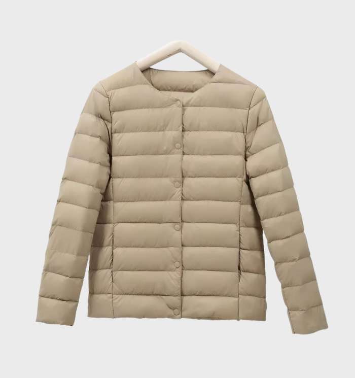 Chaqueta acolchada lisa con cuello redondo para mujer